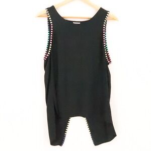Parker Silk Rainbow Whipstitch Open Back Tank Top Size XS Black Sleeveless